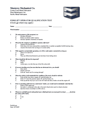 Forklift Operator Qualification Test