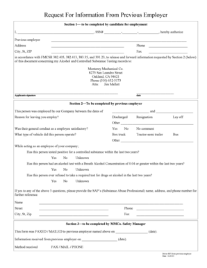Request for Information From Previous Employer