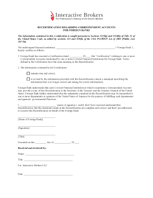 Recertification for Foreign Bank Correspondent Accounts