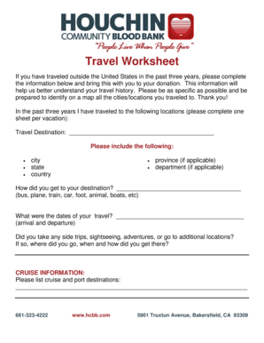 Travel Worksheet for Donation