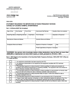 FCC Form 740 - Radio Frequency Device Import Statement