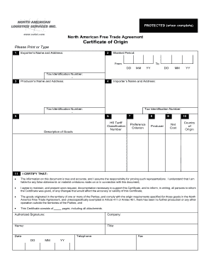 North American Free Trade Agreement Certificate of Origin
