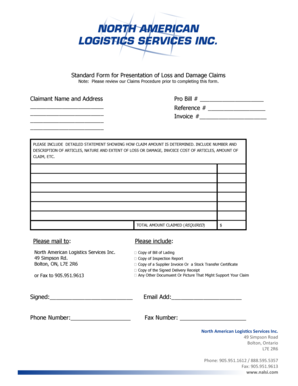 Standard Form for Presentation of Loss and Damage Claims