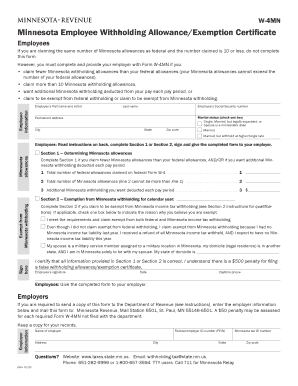 Minnesota Employee Withholding Allowance Certificate