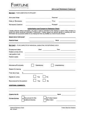 Applicant Reference Checklist
