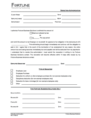 Deduction Authorization Form