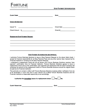 Stop Payment Authorization Form