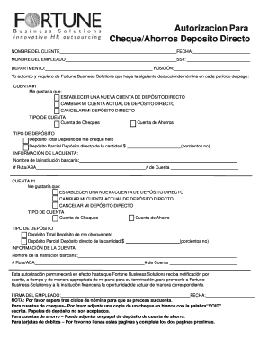 Autorizacion Para Cheque/Ahorros Deposito Directo