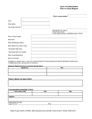 Letter of Authorization for Wire or Check Request