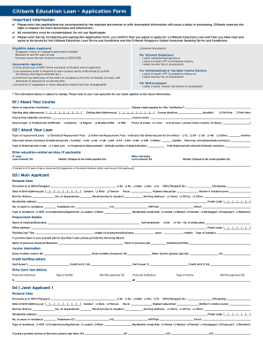 Citibank Education Loan Application Form