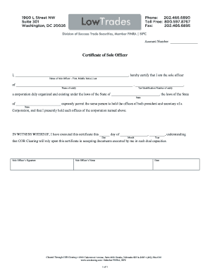 Certificate of Sole Officer
