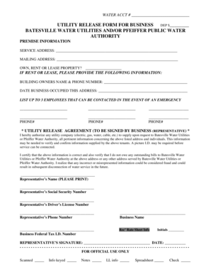 Utility Release Form for Business