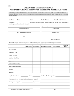 Non-Instructional Personnel Telephone Reference Form