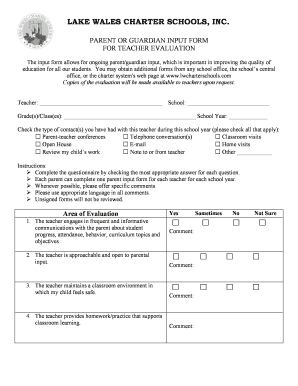 Parent Teacher Evaluation Form