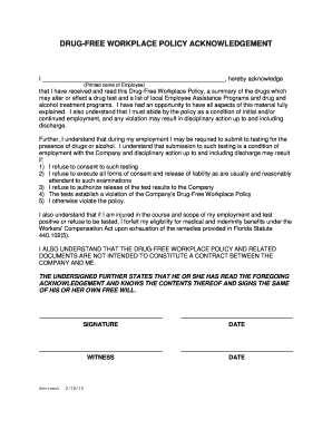 Drug-Free Workplace Policy Acknowledgment