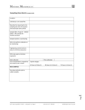 Sampling Data Sheets