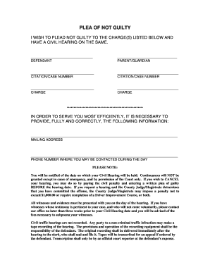 Plea of Not Guilty Form
