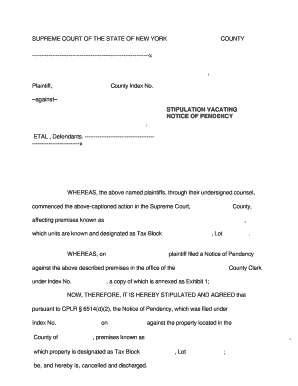 Stipulation Vacating Notice of Pendency
