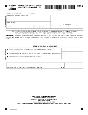 Maryland Corporation Declaration of Estimated Income Tax Form 500D