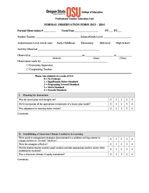 Formal Observation Form for Student Teachers