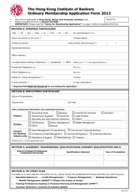 Hong Kong Institute of Bankers Membership Application Form