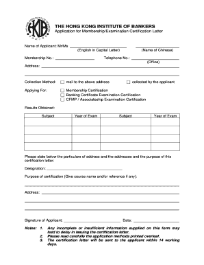 Application for Membership/Examination Certification Letter