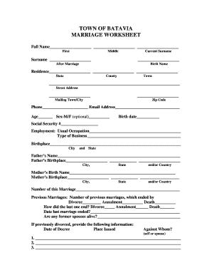 Marriage Worksheet