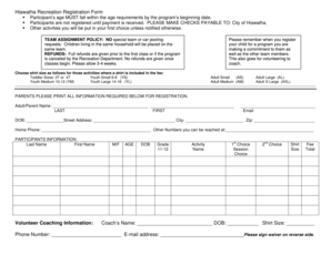 Hiawatha Recreation Registration Form