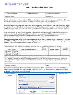 Spokane Transit Direct Deposit Authorization Form