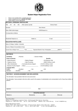 Student Helper Registration Form