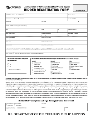 US Treasury Seized Real Property Bidder Registration Form