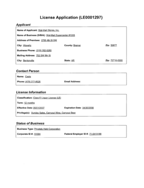 Class E Liquor License Application
