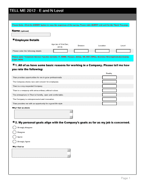 TELL ME 2012 Employee Survey Form