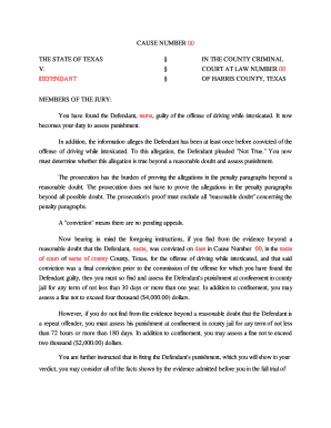 Texas Driving While Intoxicated Jury Charge and Verdict Form