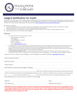 Texas Judge's Certification for Credit