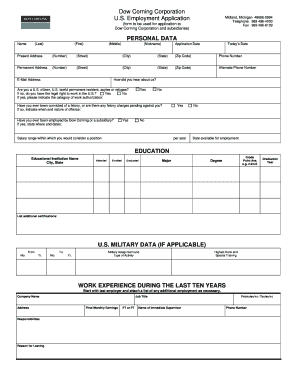 Dow Corning US Employment Application