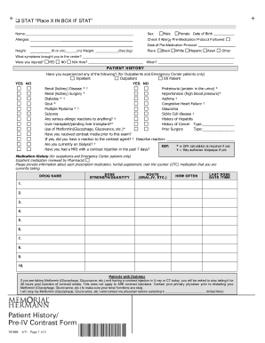 Patient History Pre-IV Contrast Form