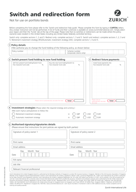 Zurich Switch and Redirection Form