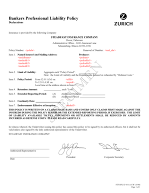 Bankers Professional Liability Policy