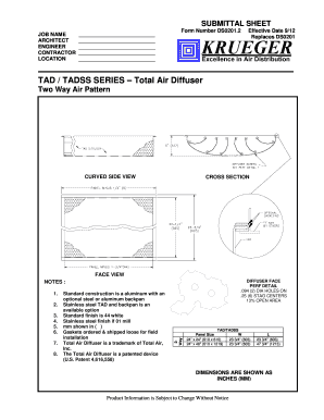 Submittal Sheet for Total Air Diffuser