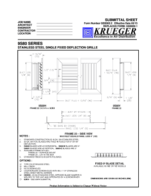 Submittal Sheet for Stainless Steel Grille