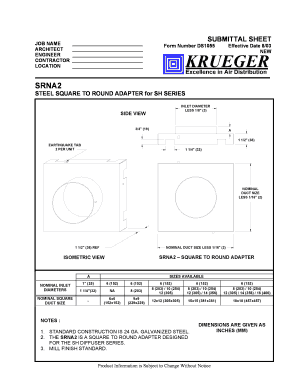 Submittal Sheet for Steel Square to Round Adapter