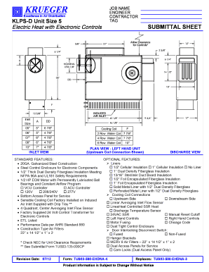 Submittal Sheet for Air Distribution Unit