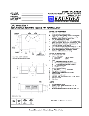 Submittal Sheet for Cooling Fan Terminal Unit