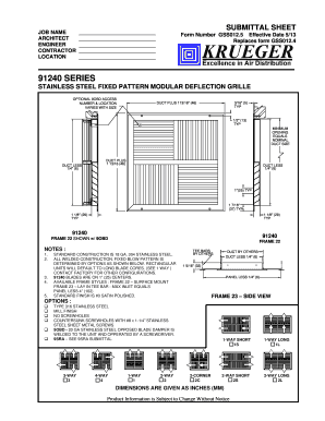Stainless Steel Fixed Pattern Modular Deflection Grille Submittal Sheet