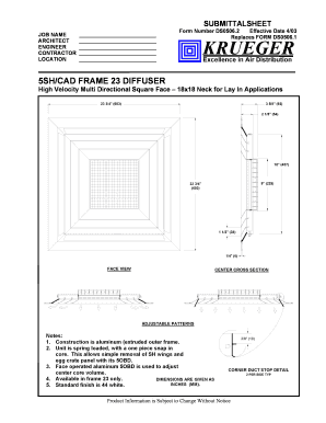 Submittal Sheet for HVAC Diffuser