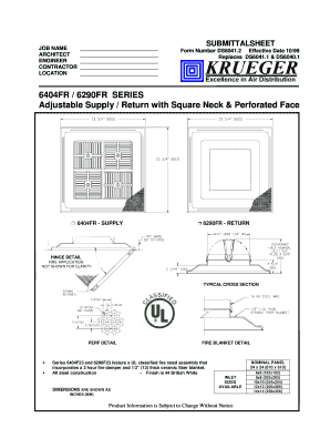 Submittal Sheet for Adjustable Supply/Return Ducts