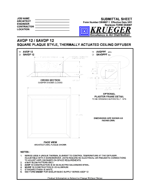 Architectural Ceiling Diffuser Submittal Sheet