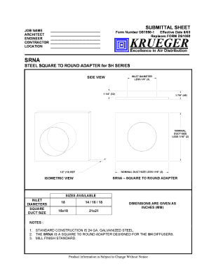 Submittal Sheet for Steel Square to Round Adapter