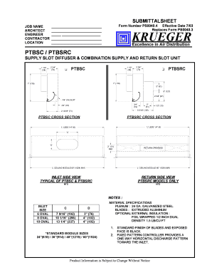 Submittal Sheet for Supply Slot Diffuser